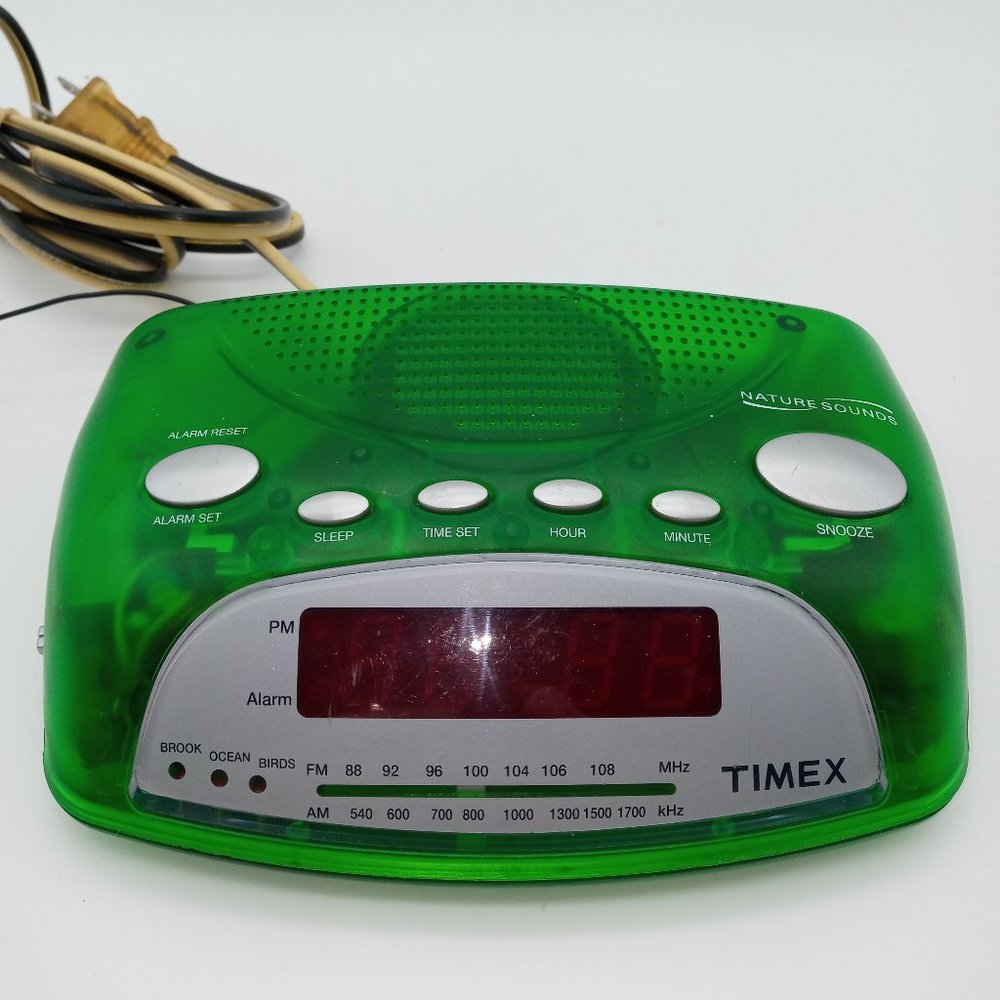 Timex AM/FM Nature Sounds Alarm Clock Radio T235Q Translucent Green TESTED WORKS